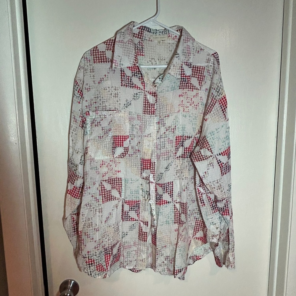 Gilded Intent Women's XL‎ Patchwork Print Button Up Shirt Long Sleeve